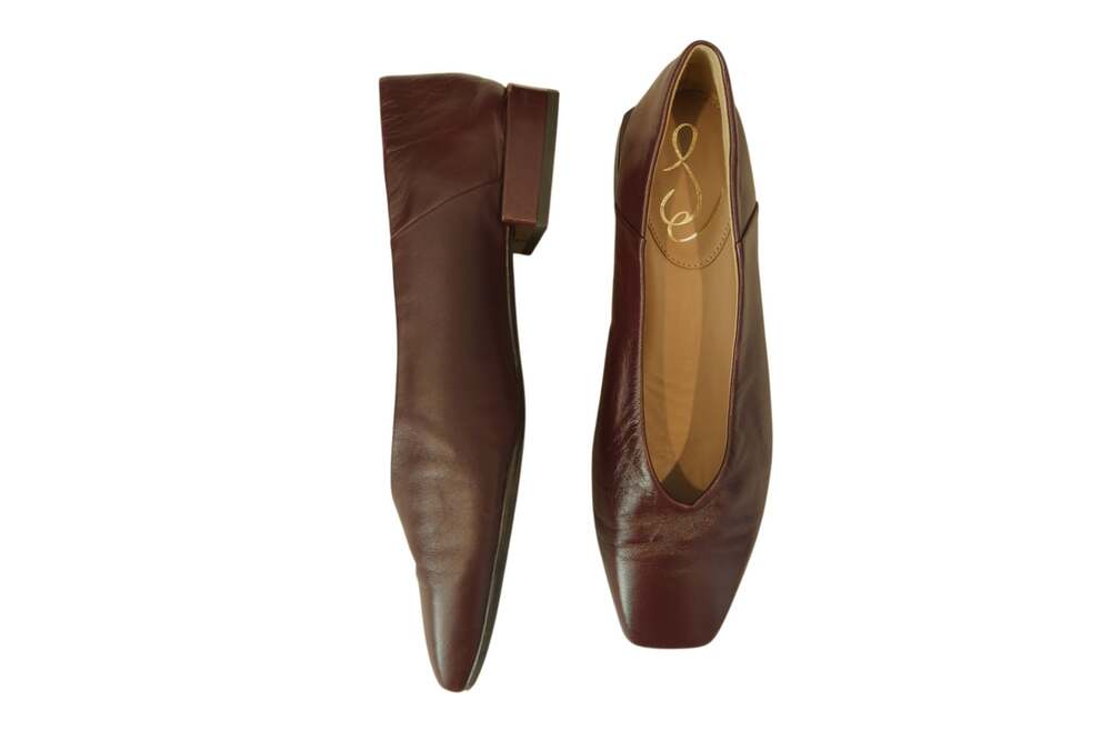 Sam Edelman Burgundy Leather Square Toe Ballet Flats Low Block Heel Size 9